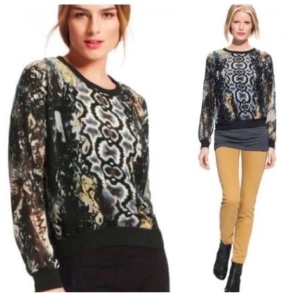 Womens Cabi #572 Dressed‎ Up Sweatshirt Python Medium Sheer Long Sleeve Top